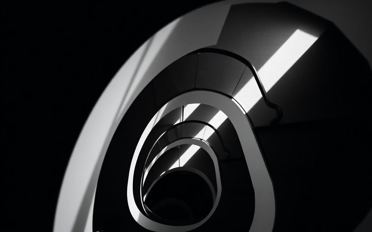 Editorial architectural staircase signaling institutional gravitas
